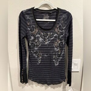 Y2K Miss Me Goth Grunge Long Sleeve Embellished Top Size Large VHTF EUC